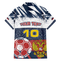 Personalized Russia Athletics Family Matching Off Shoulder Maxi Dress and Hawaiian Shirt with Soccer Ball, National Emblem, and Grunge Flag Design