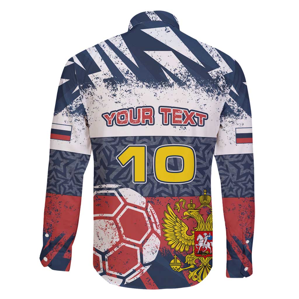 Personalized Russia Athletics Family Matching Off Shoulder Maxi Dress and Hawaiian Shirt with Soccer Ball, National Emblem, and Grunge Flag Design
