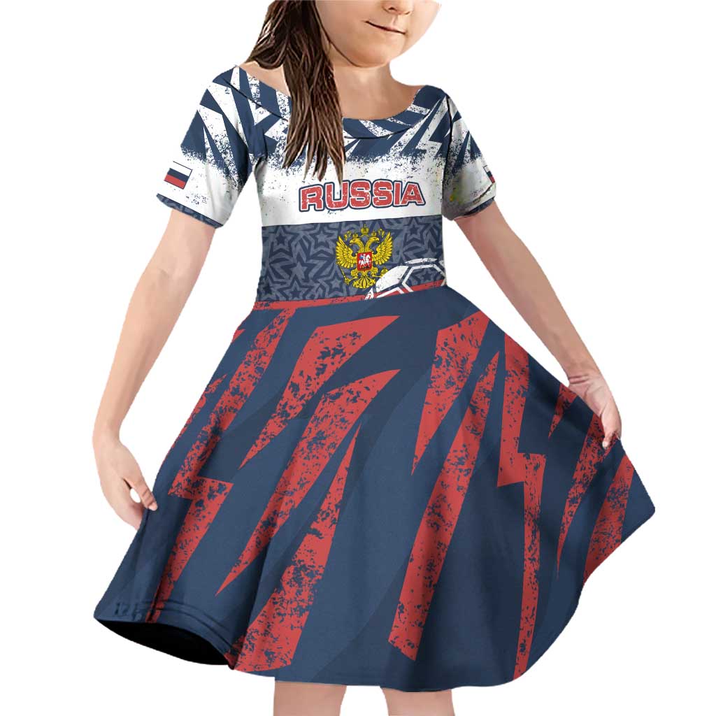 Personalized Russia Athletics Family Matching Off Shoulder Short Dress and Hawaiian Shirt with Soccer Ball, National Emblem, and Grunge Flag Design