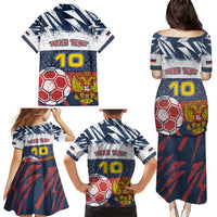 Personalized Russia Athletics Family Matching Puletasi and Hawaiian Shirt with Soccer Ball, National Emblem, and Grunge Flag Design