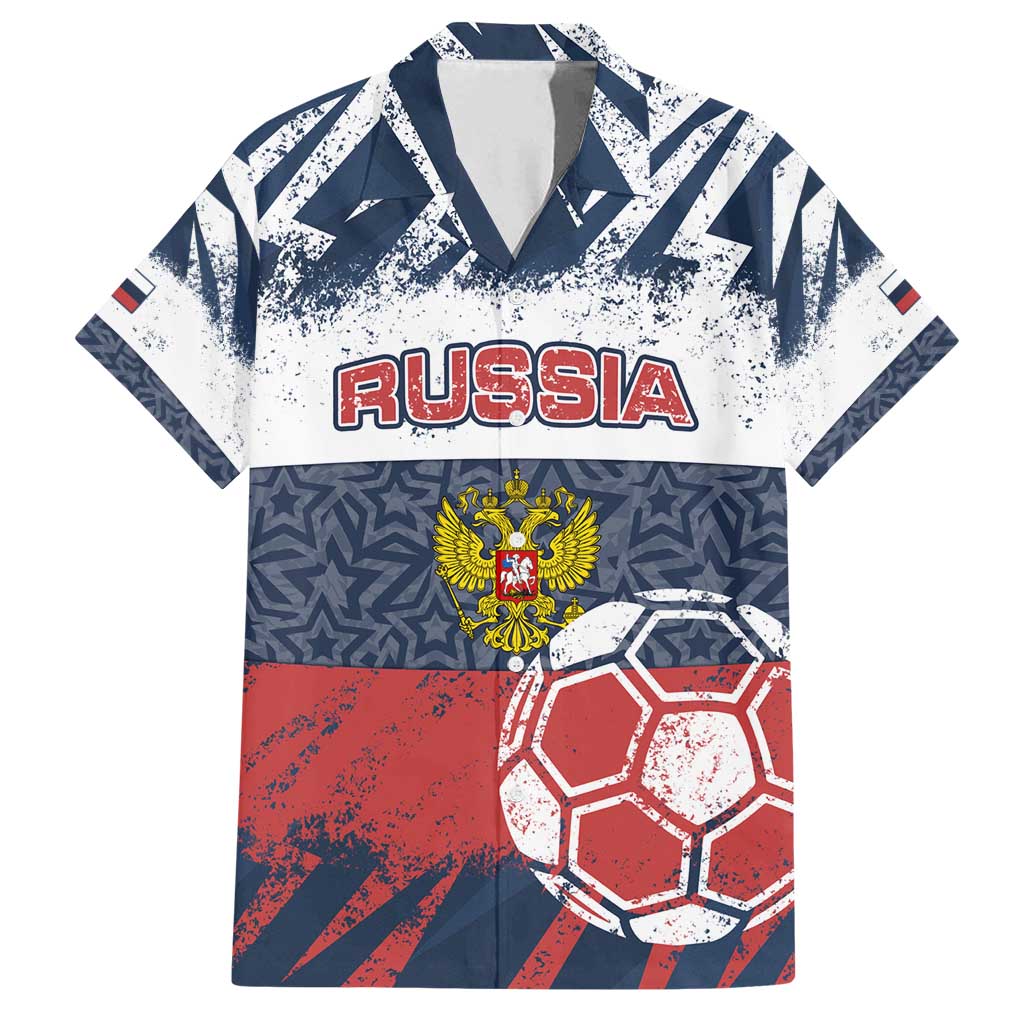 Personalized Russia Athletics Family Matching Puletasi and Hawaiian Shirt with Soccer Ball, National Emblem, and Grunge Flag Design