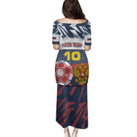 Personalized Russia Athletics Family Matching Puletasi and Hawaiian Shirt with Soccer Ball, National Emblem, and Grunge Flag Design