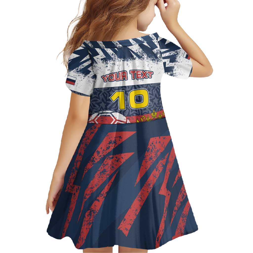Personalized Russia Athletics Family Matching Short Sleeve Bodycon Dress and Hawaiian Shirt with Soccer Ball, National Emblem, and Grunge Flag Design
