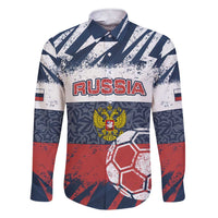 Personalized Russia Athletics Family Matching Short Sleeve Bodycon Dress and Hawaiian Shirt with Soccer Ball, National Emblem, and Grunge Flag Design