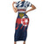 Personalized Russia Athletics Family Matching Short Sleeve Bodycon Dress and Hawaiian Shirt with Soccer Ball, National Emblem, and Grunge Flag Design