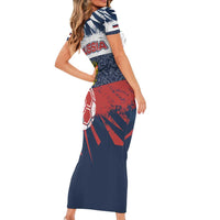 Personalized Russia Athletics Family Matching Short Sleeve Bodycon Dress and Hawaiian Shirt with Soccer Ball, National Emblem, and Grunge Flag Design