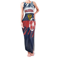 Personalized Russia Athletics Family Matching Tank Maxi Dress and Hawaiian Shirt with Soccer Ball, National Emblem, and Grunge Flag Design