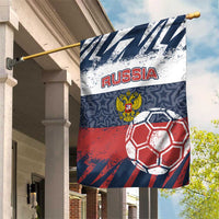 Russia Athletics Garden Flag with Soccer Ball, National Emblem, and Grunge Flag Design