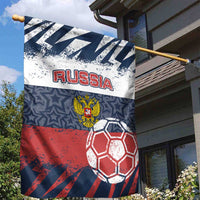 Russia Athletics Garden Flag with Soccer Ball, National Emblem, and Grunge Flag Design
