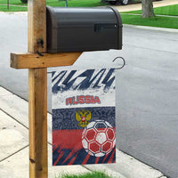 Russia Athletics Garden Flag with Soccer Ball, National Emblem, and Grunge Flag Design