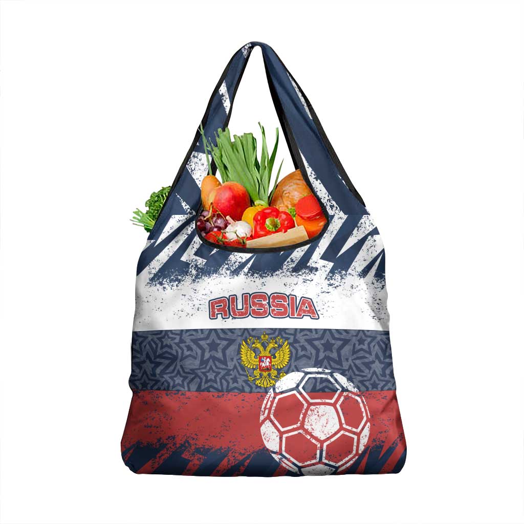 Russia Athletics Grocery Bag with Soccer Ball, National Emblem, and Grunge Flag Design
