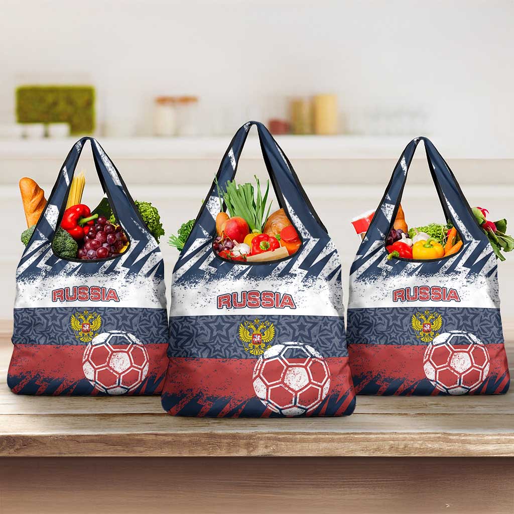 Russia Athletics Grocery Bag with Soccer Ball, National Emblem, and Grunge Flag Design