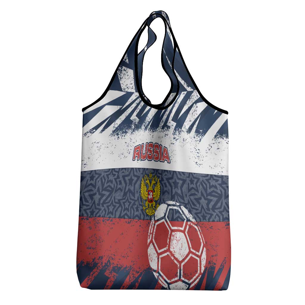 Russia Athletics Grocery Bag with Soccer Ball, National Emblem, and Grunge Flag Design