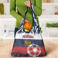 Russia Athletics Grocery Bag with Soccer Ball, National Emblem, and Grunge Flag Design