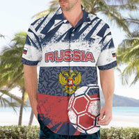 Personalized Russia Athletics Hawaiian Shirt with Soccer Ball, National Emblem, and Grunge Flag Design
