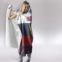 Russia Athletics Hooded Blanket with Soccer Ball, National Emblem, and Grunge Flag Design