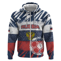 Personalized Russia Athletics Hoodie with Soccer Ball, National Emblem, and Grunge Flag Design