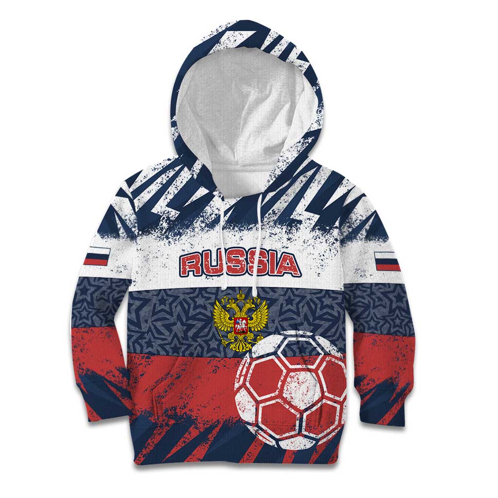 Personalized Russia Athletics Kid Hoodie with Soccer Ball, National Emblem, and Grunge Flag Design