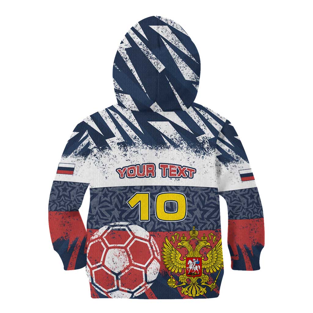 Personalized Russia Athletics Kid Hoodie with Soccer Ball, National Emblem, and Grunge Flag Design