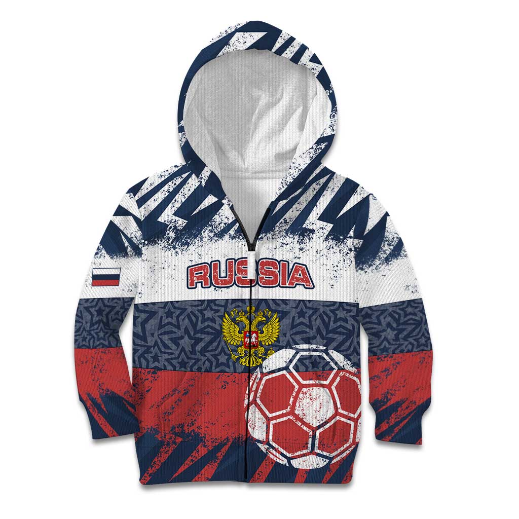 Personalized Russia Athletics Kid Hoodie with Soccer Ball, National Emblem, and Grunge Flag Design