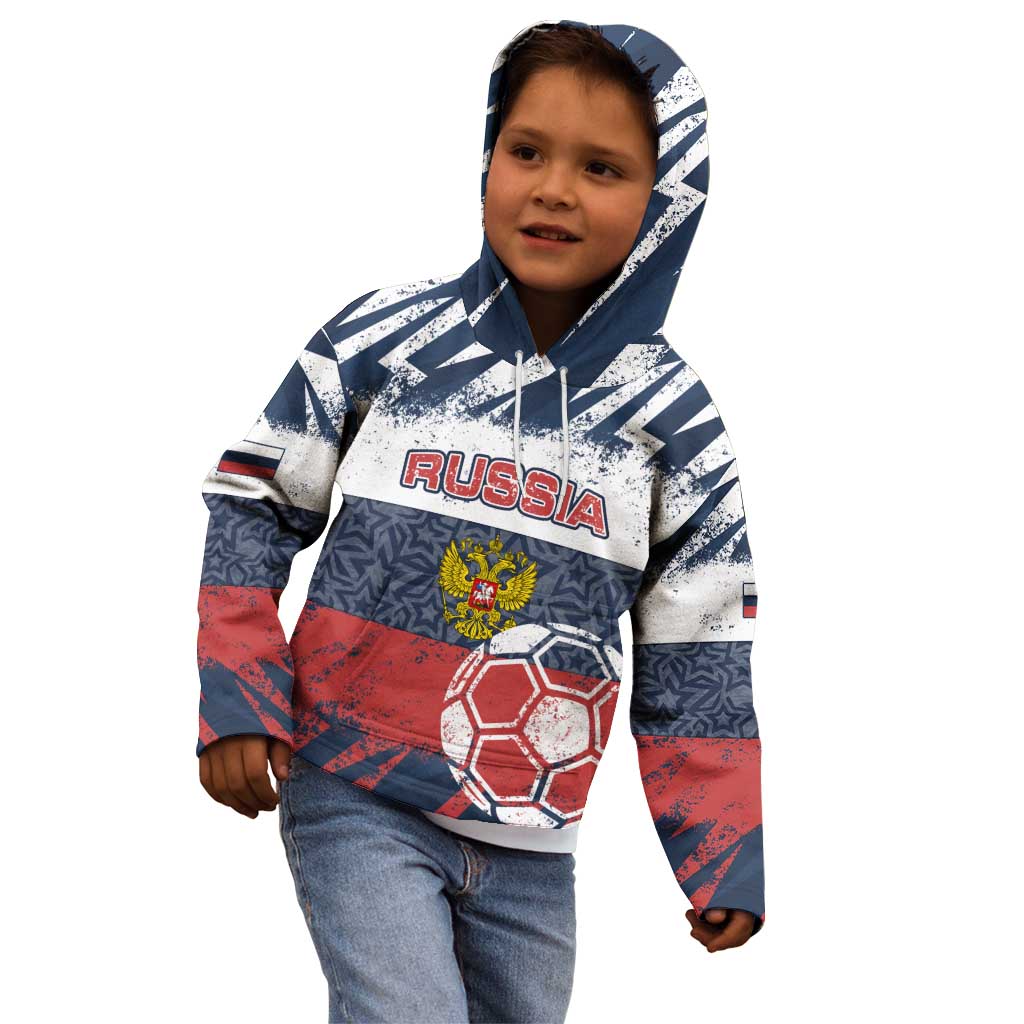 Personalized Russia Athletics Kid Hoodie with Soccer Ball, National Emblem, and Grunge Flag Design
