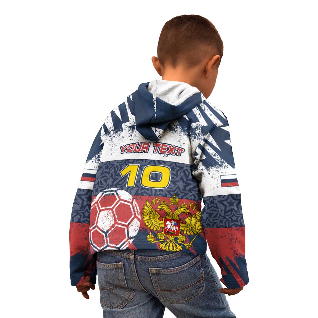 Personalized Russia Athletics Kid Hoodie with Soccer Ball, National Emblem, and Grunge Flag Design