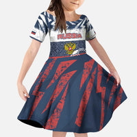 Personalized Russia Athletics Kid Short Sleeve Dress with Soccer Ball, National Emblem, and Grunge Flag Design