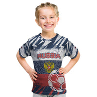 Personalized Russia Athletics Kid T Shirt with Soccer Ball, National Emblem, and Grunge Flag Design