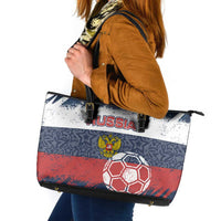 Russia Athletics Leather Tote Bag with Soccer Ball, National Emblem, and Grunge Flag Design