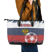Russia Athletics Leather Tote Bag with Soccer Ball, National Emblem, and Grunge Flag Design