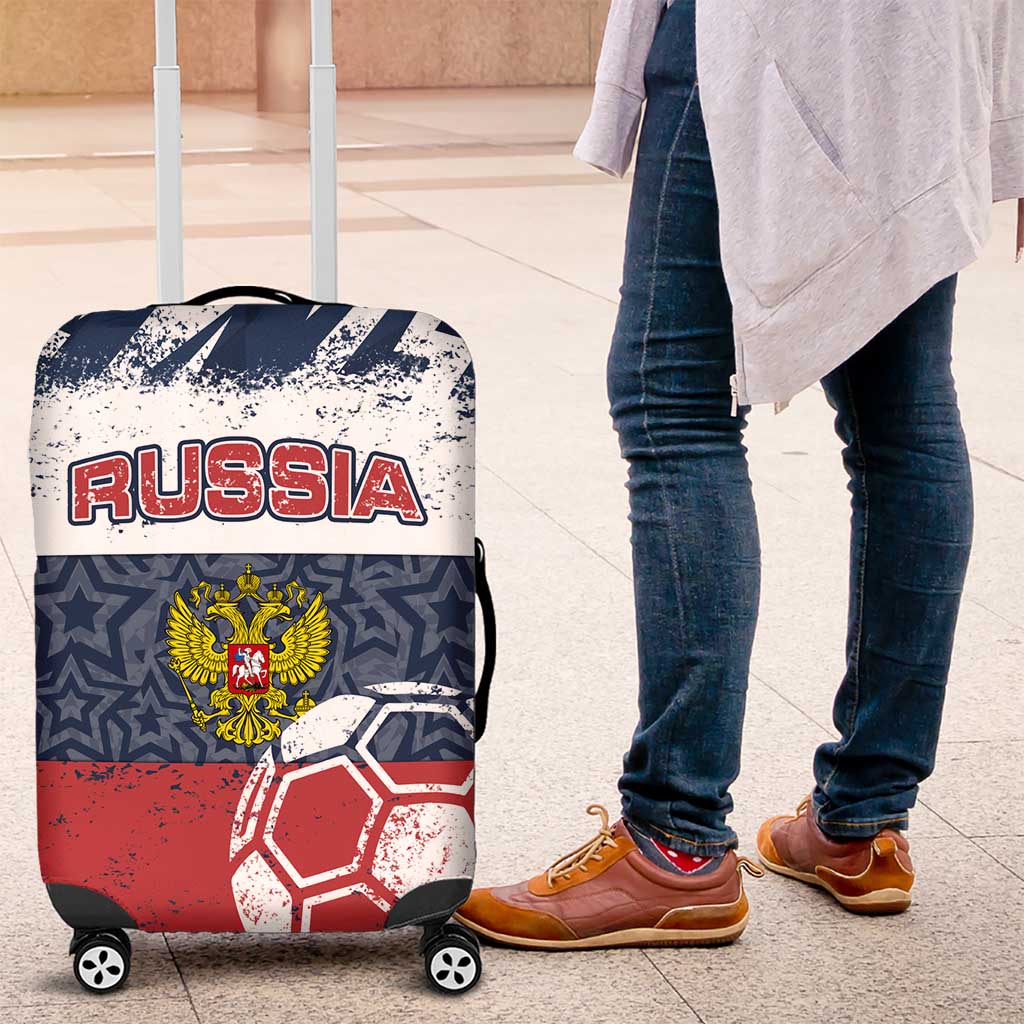 Russia Athletics Luggage Cover with Soccer Ball, National Emblem, and Grunge Flag Design