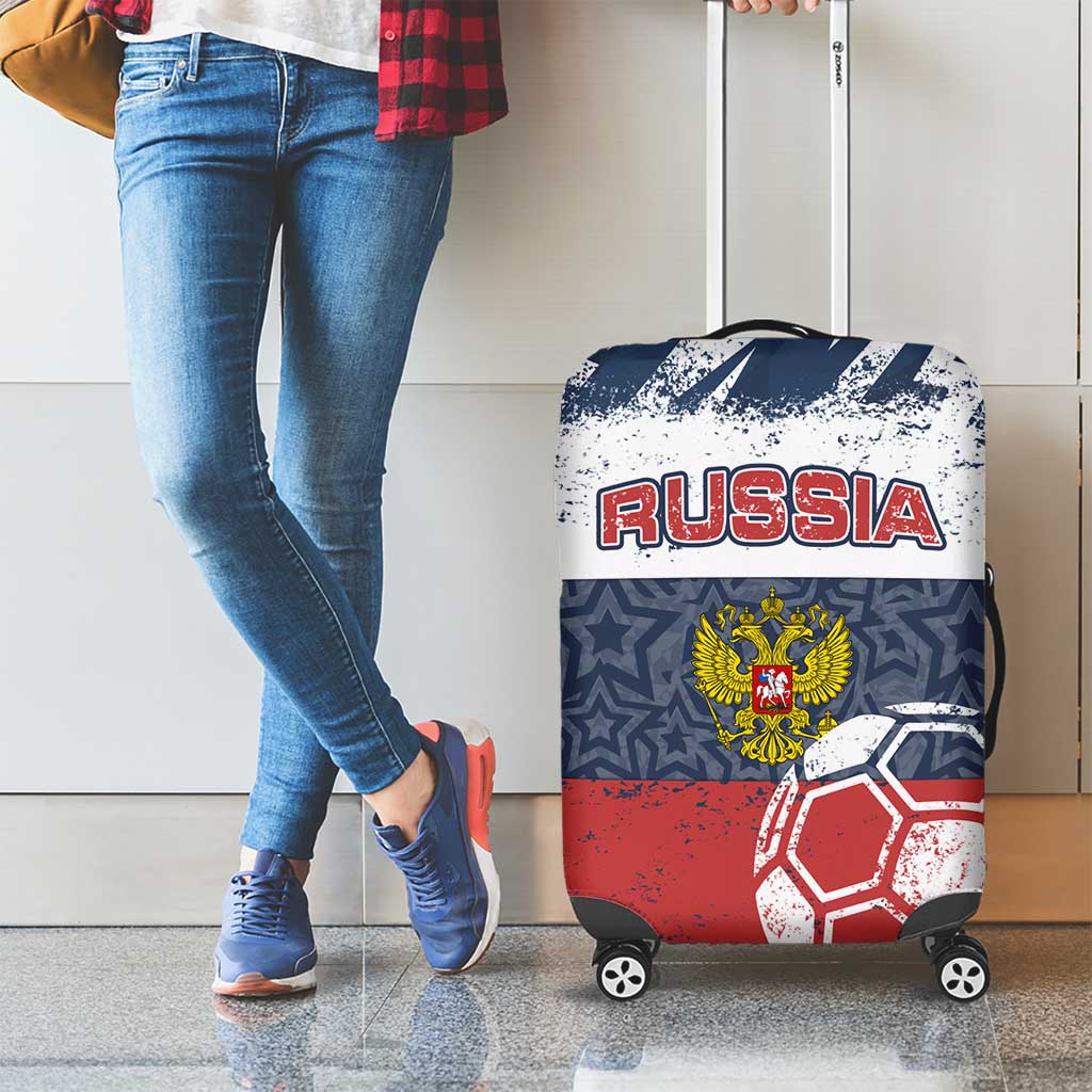 Russia Athletics Luggage Cover with Soccer Ball, National Emblem, and Grunge Flag Design
