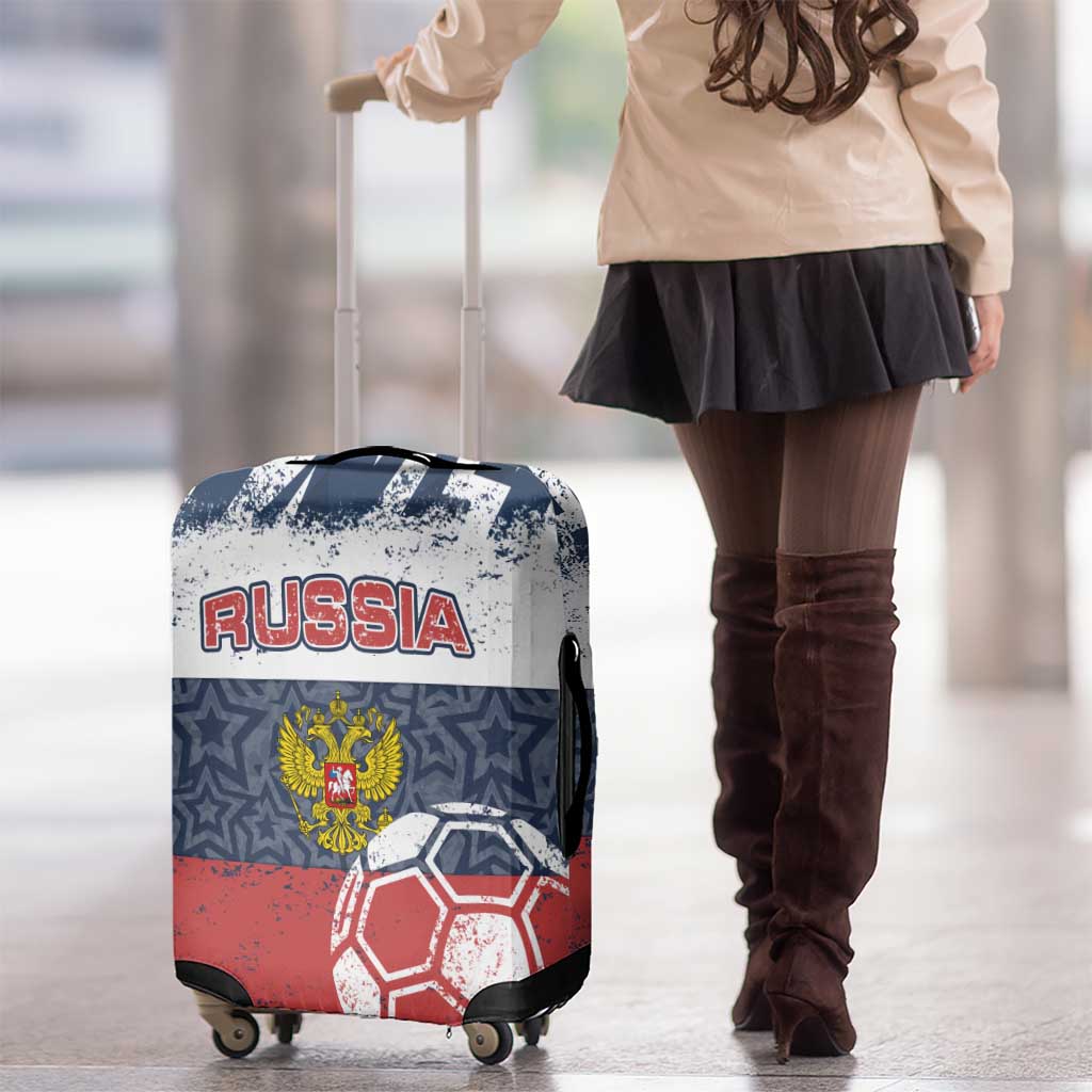 Russia Athletics Luggage Cover with Soccer Ball, National Emblem, and Grunge Flag Design