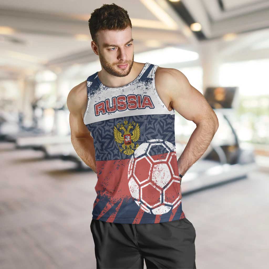 Personalized Russia Athletics Men Tank Top with Soccer Ball, National Emblem, and Grunge Flag Design