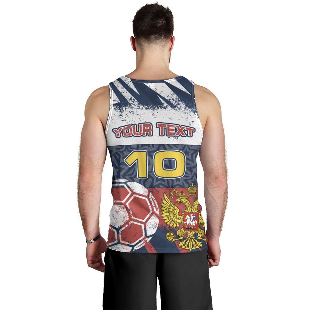 Personalized Russia Athletics Men Tank Top with Soccer Ball, National Emblem, and Grunge Flag Design