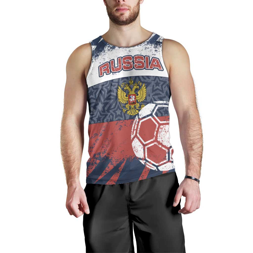 Personalized Russia Athletics Men Tank Top with Soccer Ball, National Emblem, and Grunge Flag Design