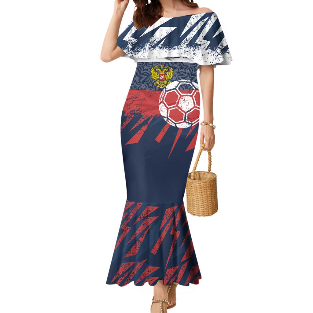 Personalized Russia Athletics Mermaid Dress with Soccer Ball, National Emblem, and Grunge Flag Design