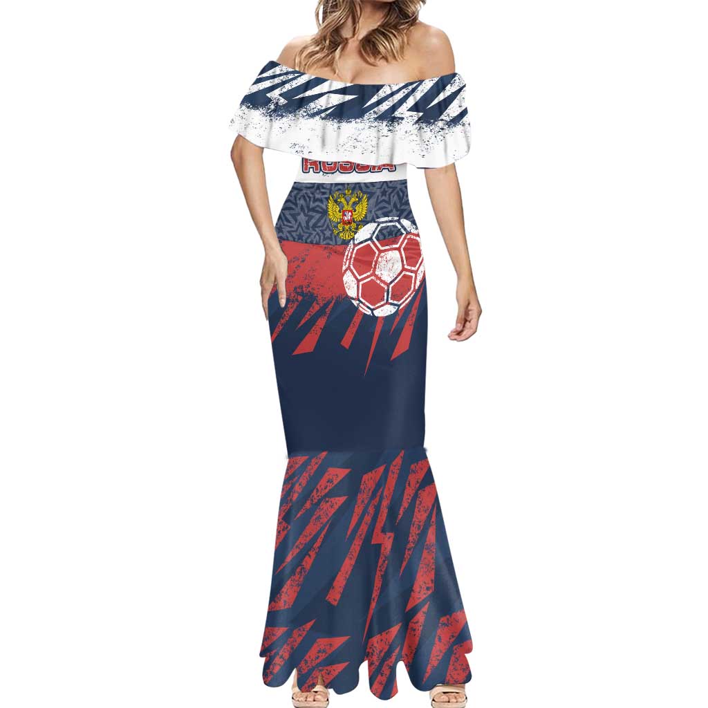 Personalized Russia Athletics Mermaid Dress with Soccer Ball, National Emblem, and Grunge Flag Design
