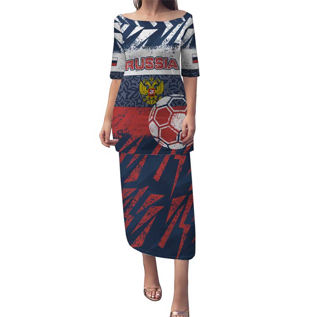 Personalized Russia Athletics Puletasi with Soccer Ball, National Emblem, and Grunge Flag Design
