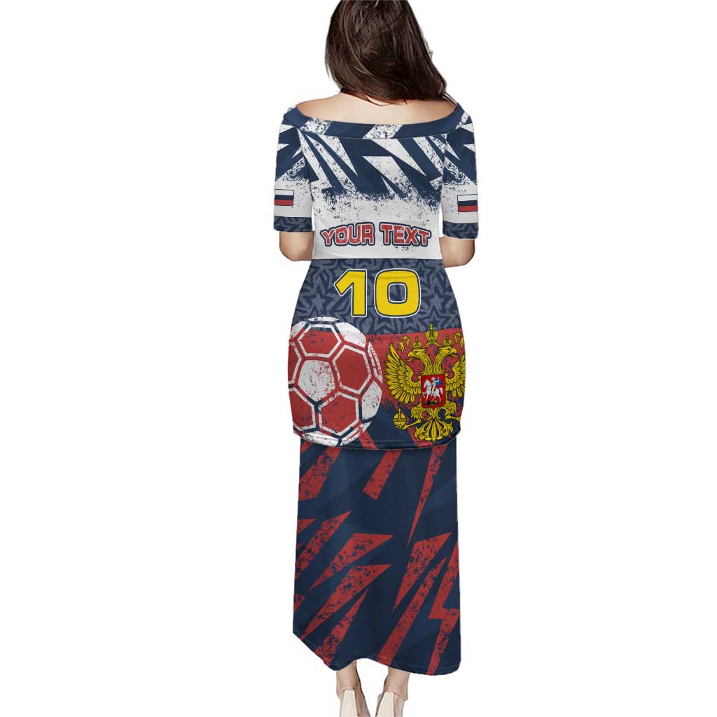 Personalized Russia Athletics Puletasi with Soccer Ball, National Emblem, and Grunge Flag Design