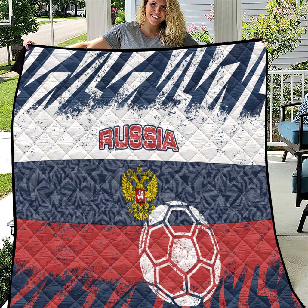 Russia Athletics Quilt with Soccer Ball, National Emblem, and Grunge Flag Design