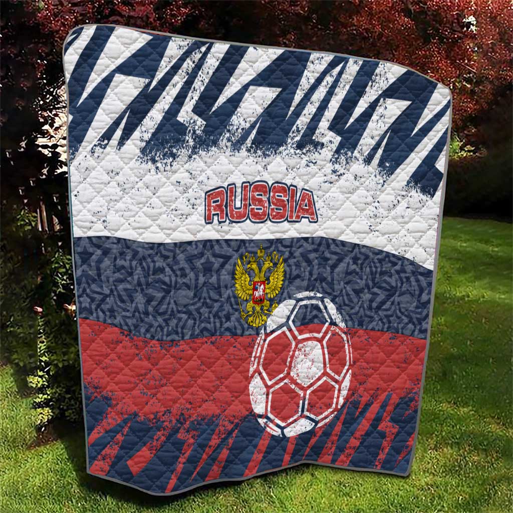 Russia Athletics Quilt with Soccer Ball, National Emblem, and Grunge Flag Design