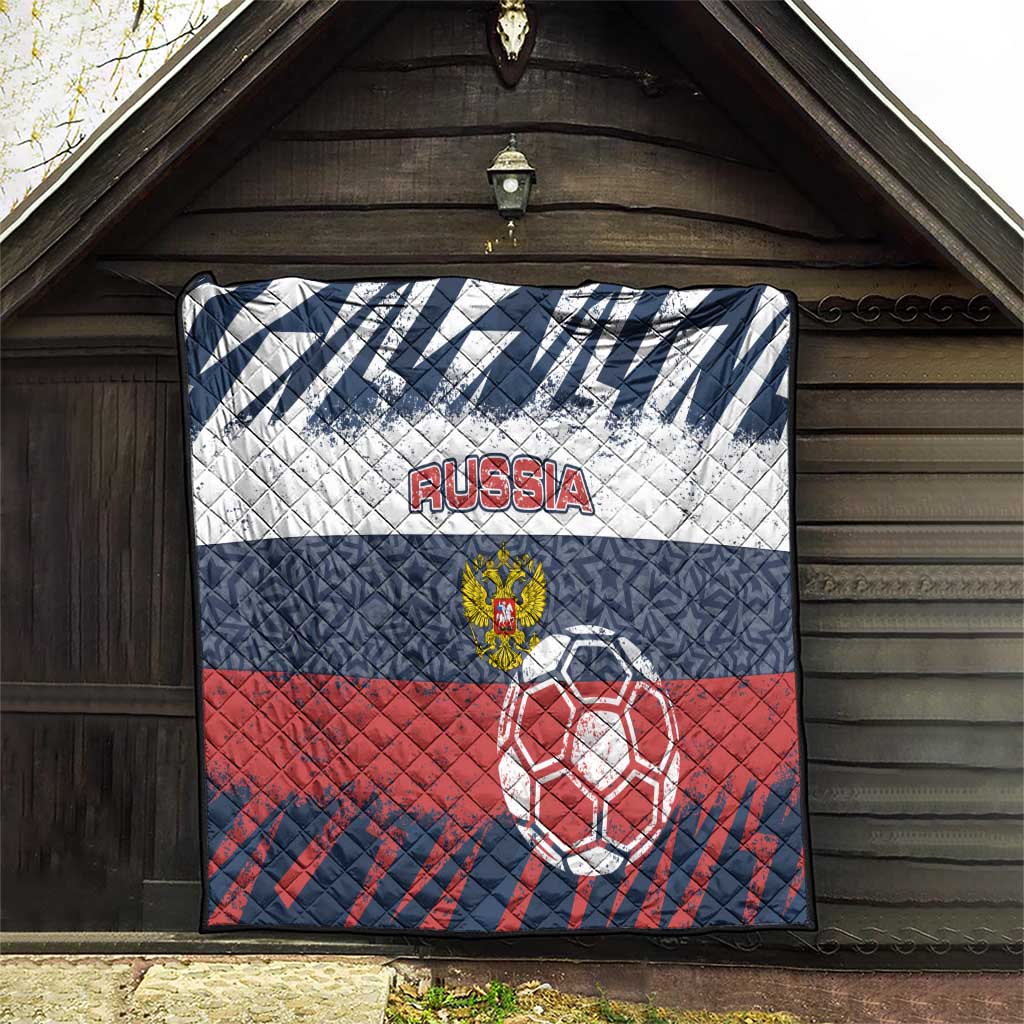 Russia Athletics Quilt with Soccer Ball, National Emblem, and Grunge Flag Design