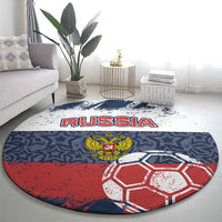 Russia Athletics Round Carpet with Soccer Ball, National Emblem, and Grunge Flag Design