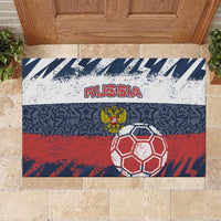 Russia Athletics Rubber Doormat with Soccer Ball, National Emblem, and Grunge Flag Design