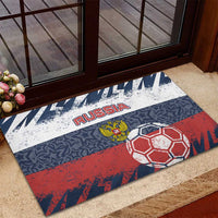 Russia Athletics Rubber Doormat with Soccer Ball, National Emblem, and Grunge Flag Design