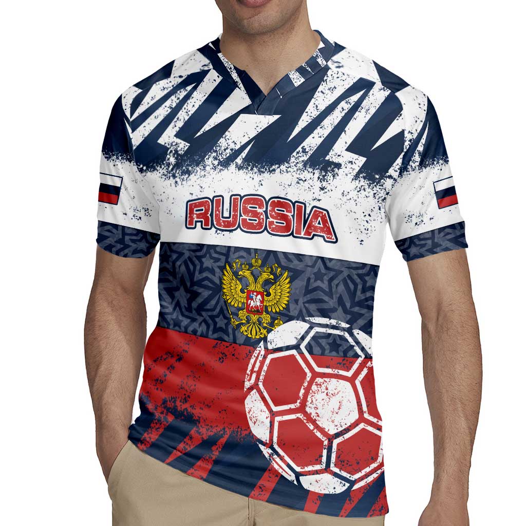 Personalized Russia Athletics Rugby Jersey with Soccer Ball, National Emblem, and Grunge Flag Design