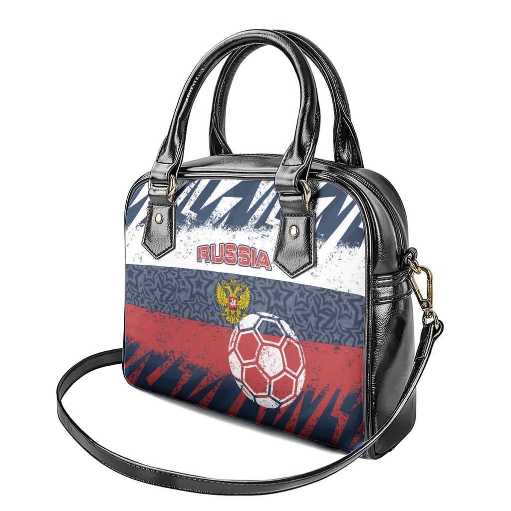 Russia Athletics Shoulder Handbag with Soccer Ball, National Emblem, and Grunge Flag Design