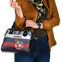 Russia Athletics Shoulder Handbag with Soccer Ball, National Emblem, and Grunge Flag Design