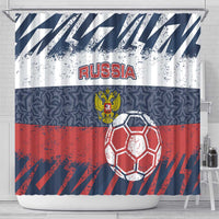 Russia Athletics Shower Curtain with Soccer Ball, National Emblem, and Grunge Flag Design